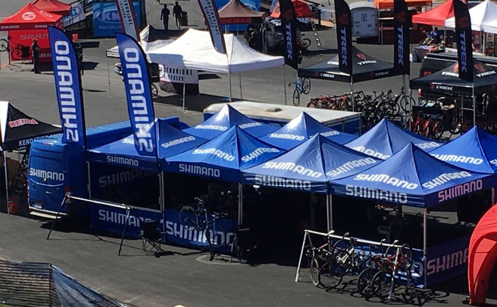 Setting up for a cycling event.